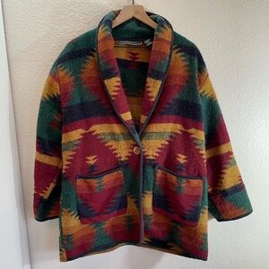 New Identity Vintage Wool/Cotton Southwest Blanket Coat Size L